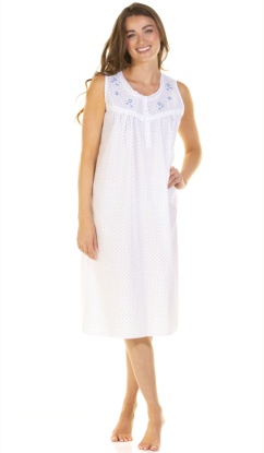 La Marquise Emily Dot Polycotton Sleeveless Nightdress